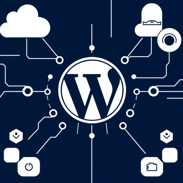 WordPress Wartung Dashboard auf Laptop mit modernen Interface und Icons