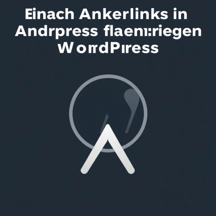 WordPress-Editor mit markiertem Ankerlink-Abschnitt, realistische Arbeitsplatzszene